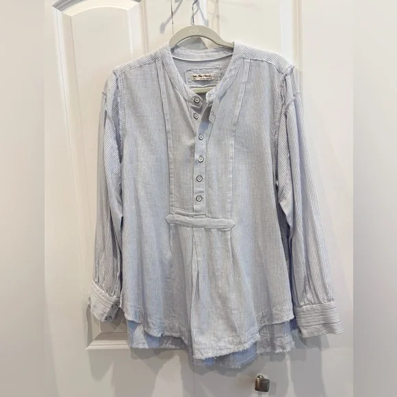 NEW Free People/We the Free Edge Washed Pin Striped Boho Style Shirt - Picture 5 of 6